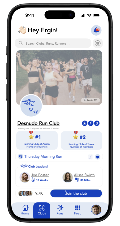 RunRun App Club Page